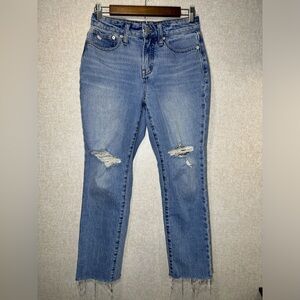 Madewell Curvy Perfect Vintage Jeans Distressed Indigo Dyed Boho Size 26p